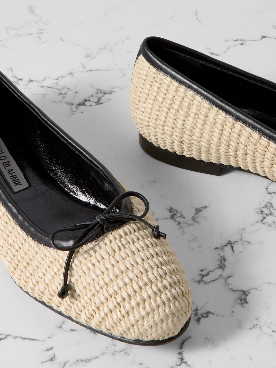 Veralli leather-trimmed raffia ballet flats Veralli leather-trimmed raffia ballet flats