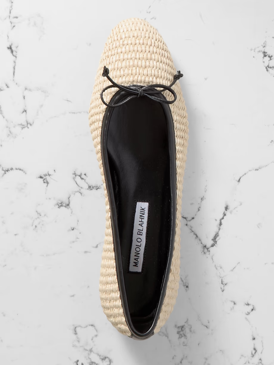Veralli leather-trimmed raffia ballet flats Veralli leather-trimmed raffia ballet flats