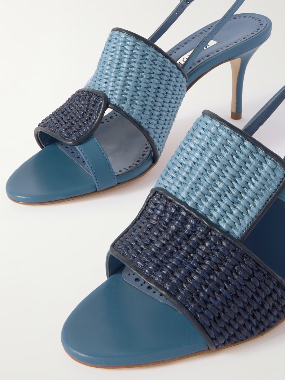 Fabiola 70 leather-trimmed raffia slingback sandals Fabiola 70 leather-trimmed raffia slingback sandals