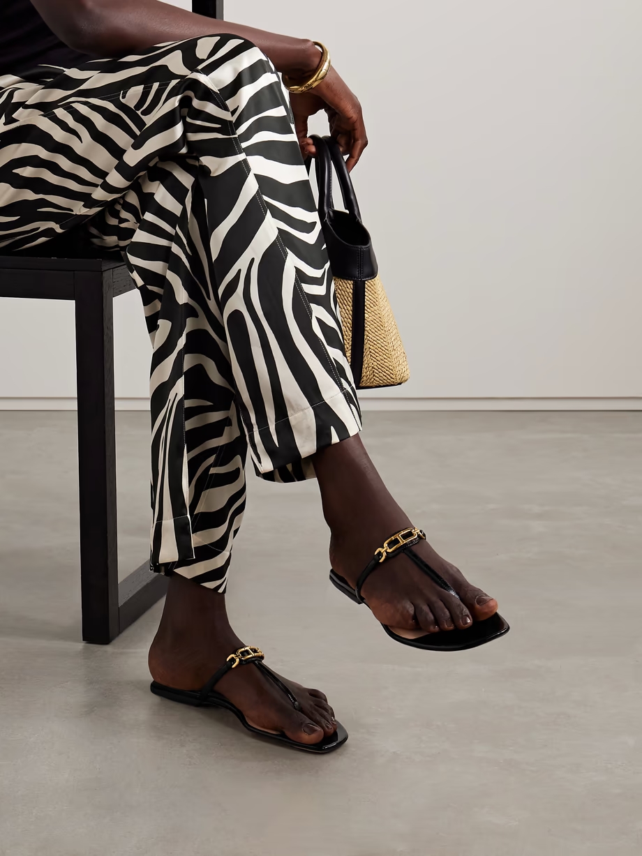 Whitney logo-embellished patent-leather sandals Whitney logo-embellished patent-leather sandals