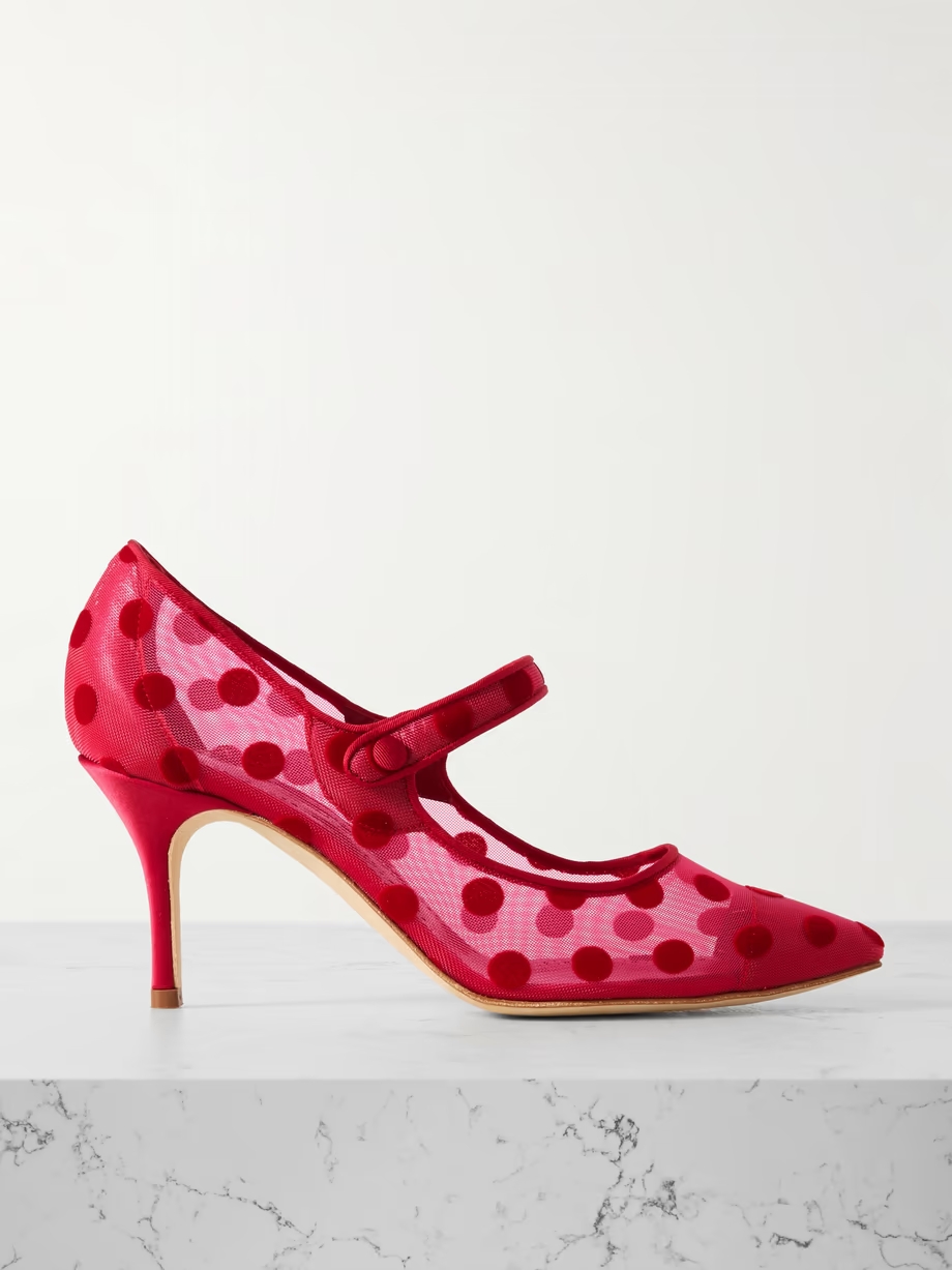 Campari 70 grosgrain-trimmed flocked mesh Mary Jane pumps Campari 70 grosgrain-trimmed flocked mesh Mary Jane pumps