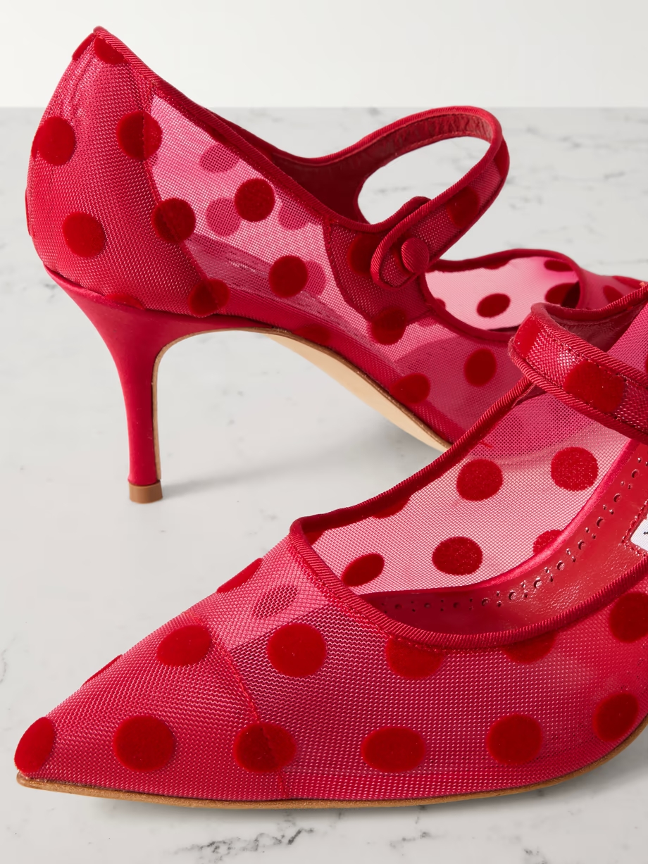Campari 70 grosgrain-trimmed flocked mesh Mary Jane pumps Campari 70 grosgrain-trimmed flocked mesh Mary Jane pumps