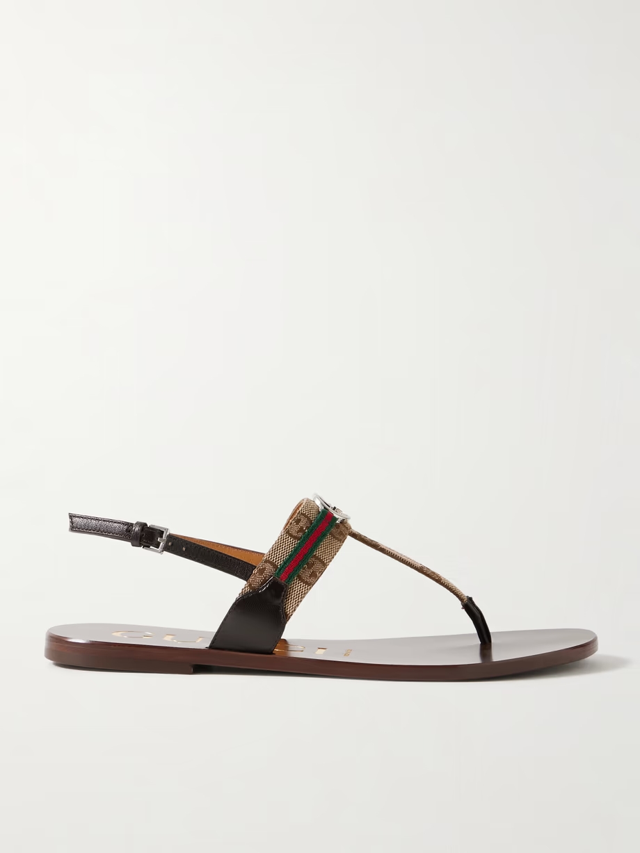 Kika logo-embellished webbing and leather-trimmed canvas-jacquard sandals Kika logo-embellished webbing and leather-trimmed canvas-jacquard sandals