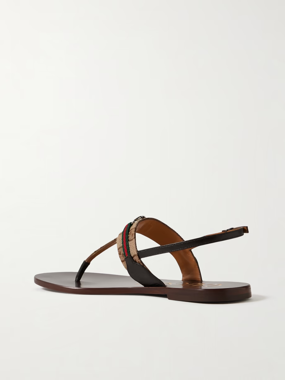 Kika logo-embellished webbing and leather-trimmed canvas-jacquard sandals Kika logo-embellished webbing and leather-trimmed canvas-jacquard sandals