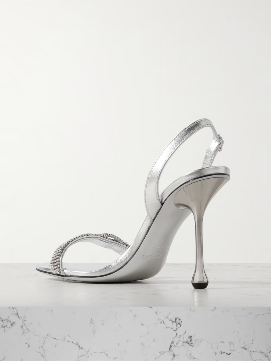 Tabatha 95 crystal-embellished metallic leather slingback sandals Tabatha 95 crystal-embellished metallic leather slingback sandals