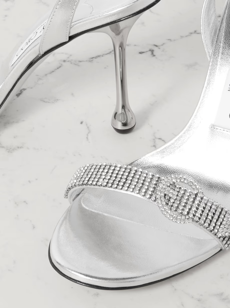 Tabatha 95 crystal-embellished metallic leather slingback sandals Tabatha 95 crystal-embellished metallic leather slingback sandals