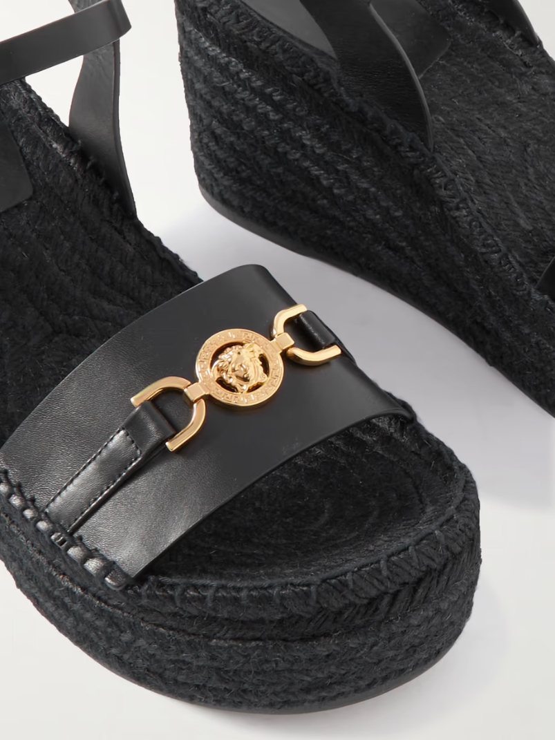 Embellished leather espadrille wedge sandals Embellished leather espadrille wedge sandals