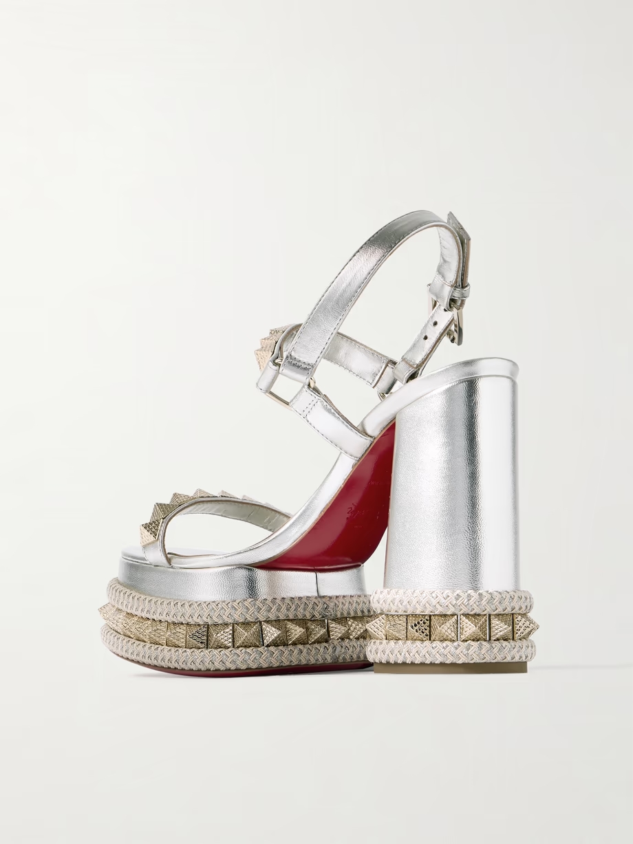 Superclou 130 braided-trimmed studded metallic leather platform sandals Superclou 130 braided-trimmed studded metallic leather platform sandals