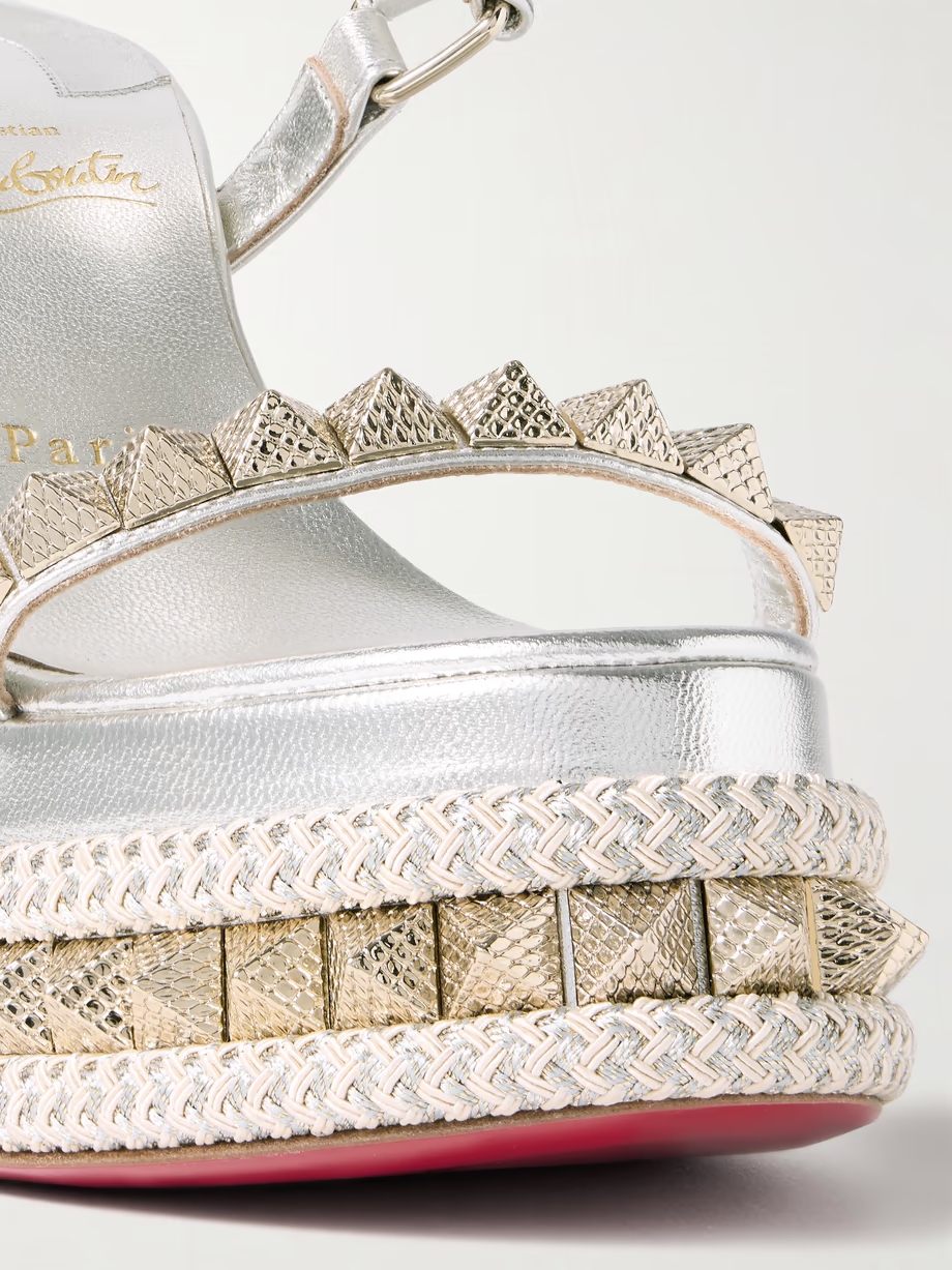 Superclou 130 braided-trimmed studded metallic leather platform sandals Superclou 130 braided-trimmed studded metallic leather platform sandals