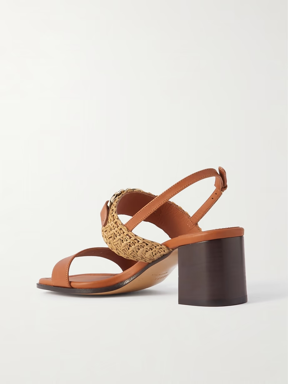 Lou raffia-trimmed embellished leather slingback sandals Lou raffia-trimmed embellished leather slingback sandals