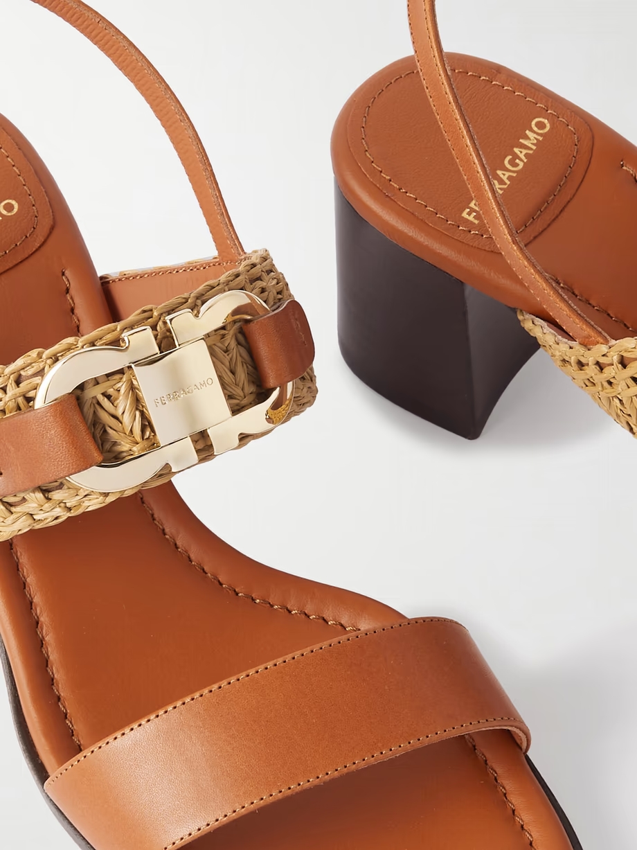 Lou raffia-trimmed embellished leather slingback sandals Lou raffia-trimmed embellished leather slingback sandals