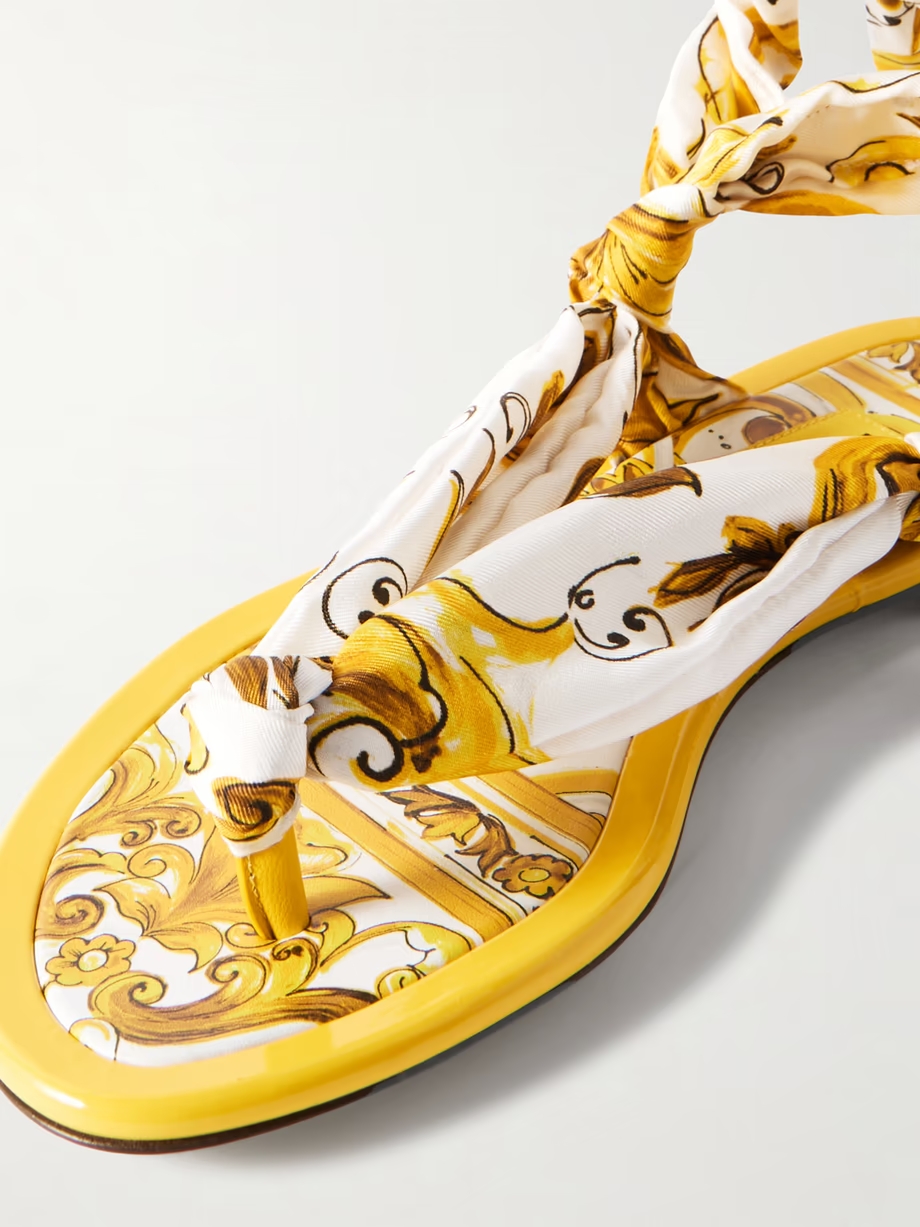 Maiolica Capri Scarf leather-trimmed printed twill sandals