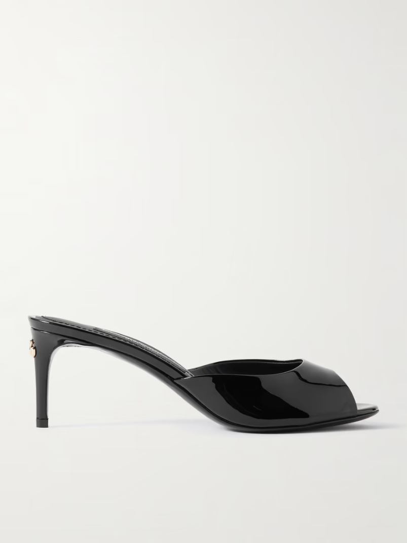 Embellished patent-leather mules Embellished patent-leather mules