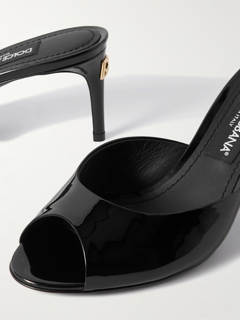 Embellished patent-leather mules Embellished patent-leather mules