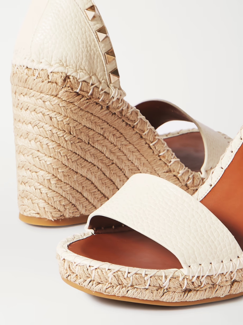 Rockstud 105 textured-leather espadrille wedge sandals Rockstud 105 textured-leather espadrille wedge sandals
