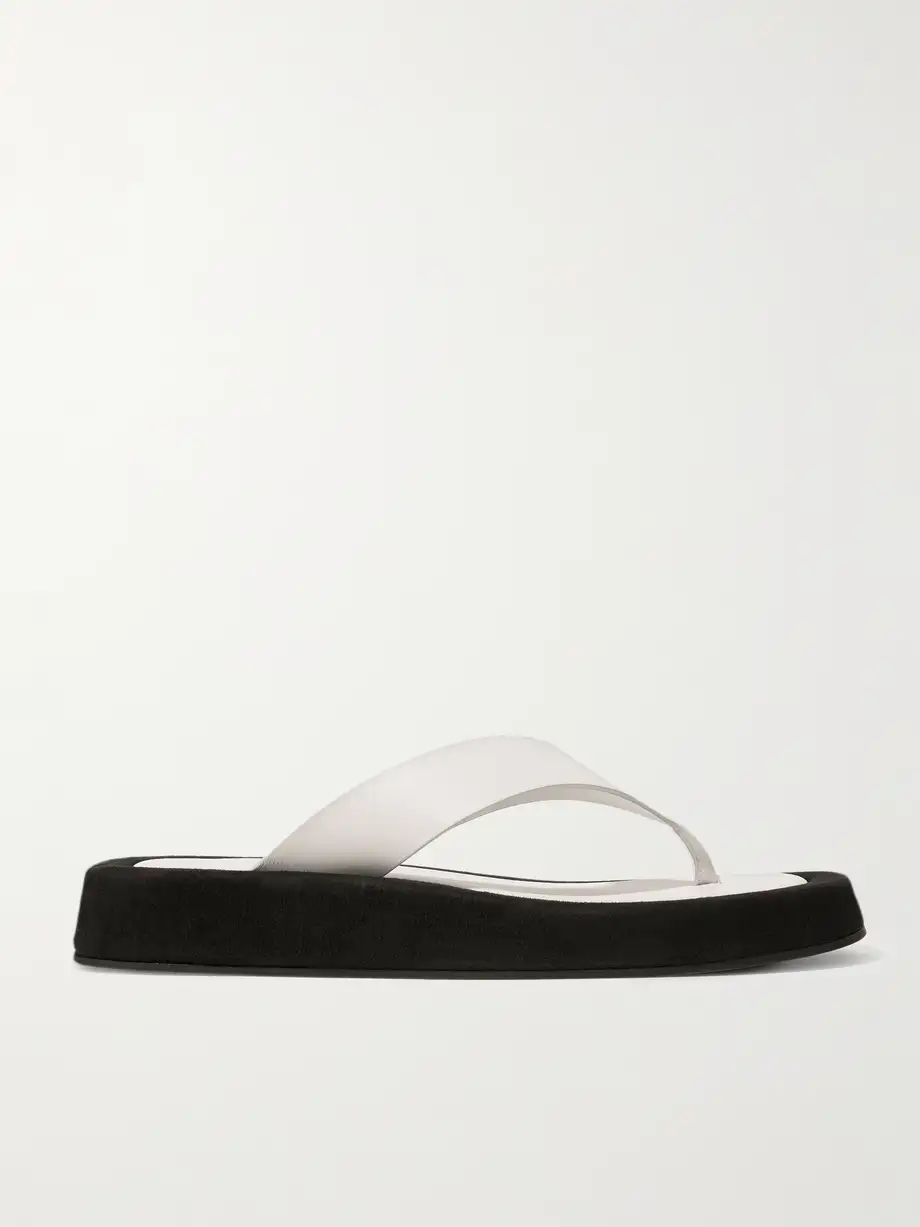 Ginza two-tone leather and suede platform flip flops Ginza two-tone leather and suede platform flip flops