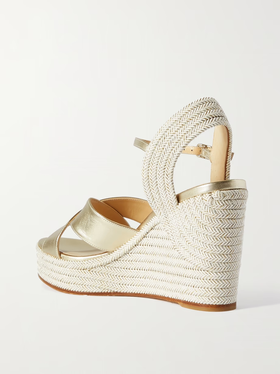 Dellena 100 metallic leather espadrille wedge sandals Dellena 100 metallic leather espadrille wedge sandals