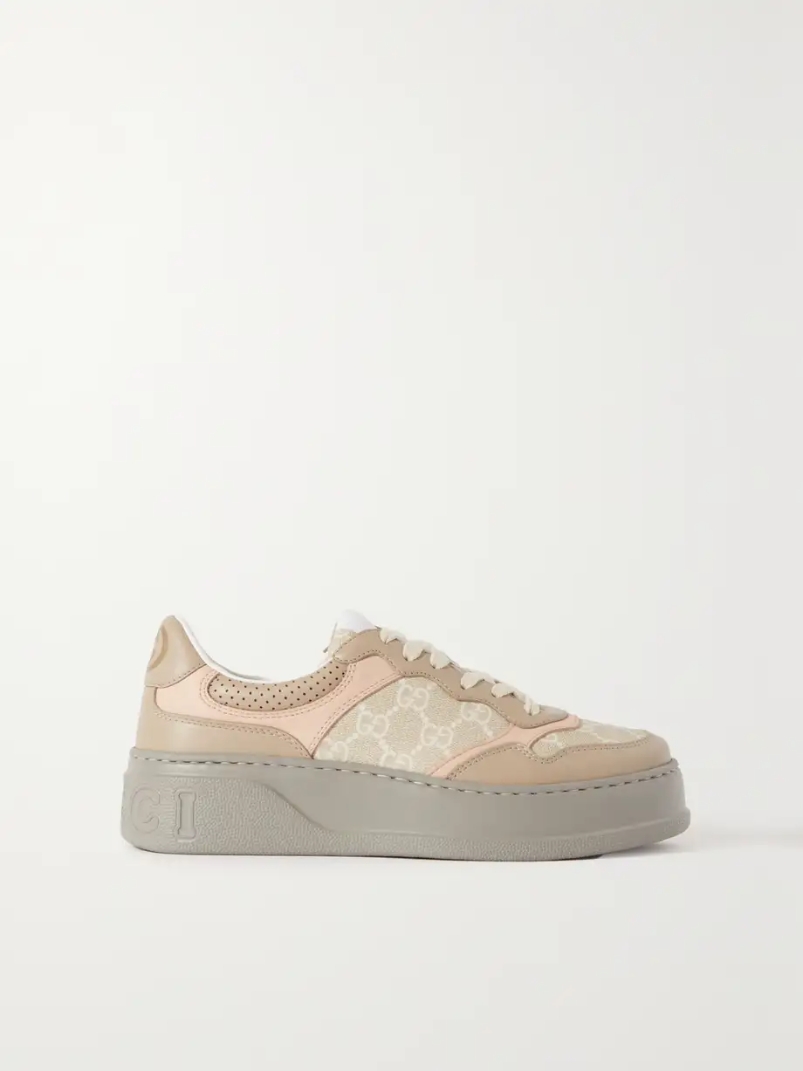 GG Supreme leather and logo-jacquard canvas sneakers GG Supreme leather and logo-jacquard canvas sneakers