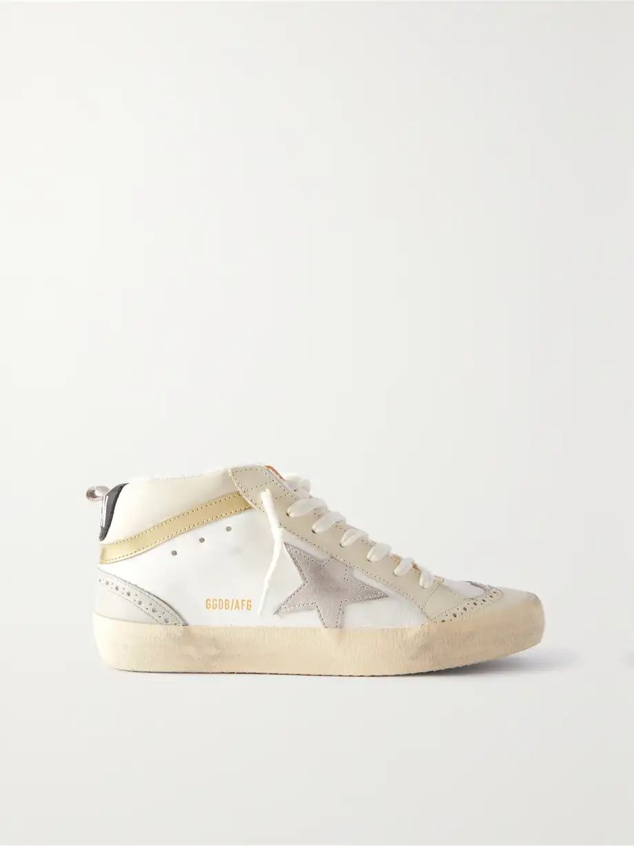 Mid Star distressed suede-trimmed leather sneakers Mid Star distressed suede-trimmed leather sneakers