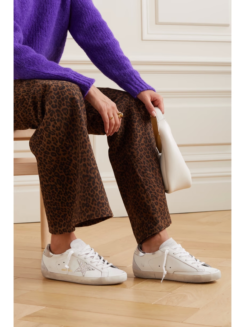 Super-Star embellished distressed suede-trimmed leather sneakers Super-Star embellished distressed suede-trimmed leather sneakers