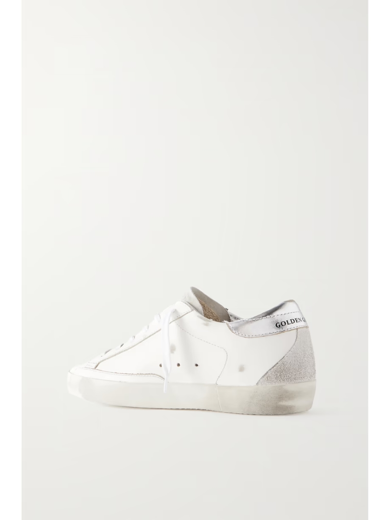 Super-Star embellished distressed suede-trimmed leather sneakers Super-Star embellished distressed suede-trimmed leather sneakers