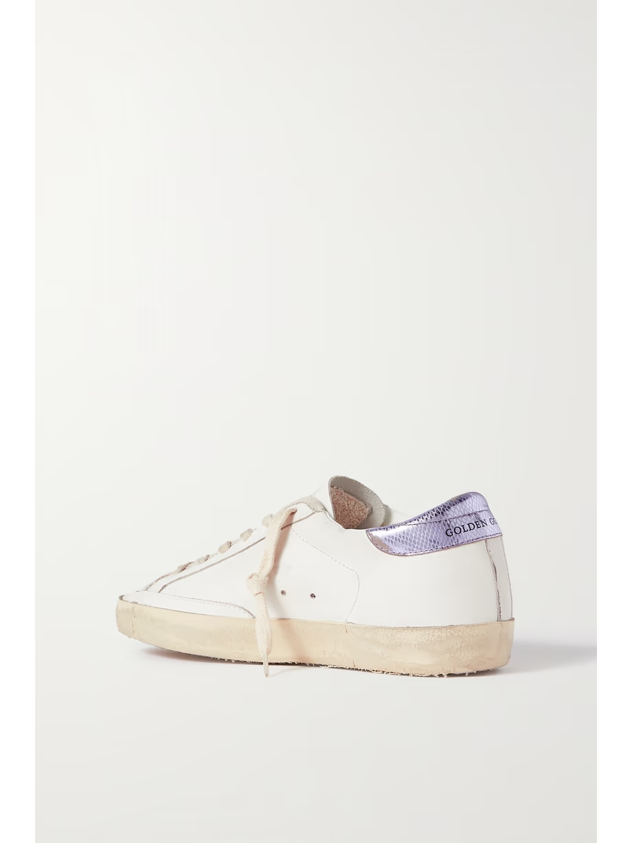 Superstar glittered distressed snake-effect trimmed leather sneakers Superstar glittered distressed snake-effect trimmed leather sneakers