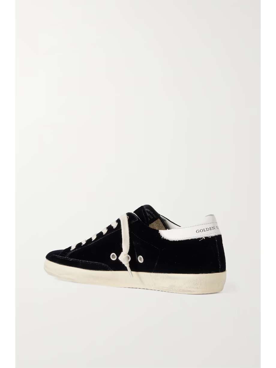 Super-Star eyelet-embellished distressed glittered leather and velvet sneakers Super-Star eyelet-embellished distressed glittered leather and velvet sneakers
