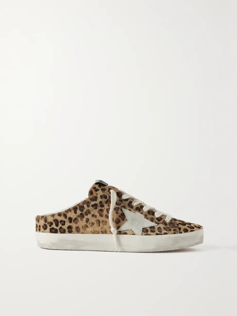 Super-Star Sabot distressed leopard-print calf hair slip-on sneakers Super-Star Sabot distressed leopard-print calf hair slip-on sneakers