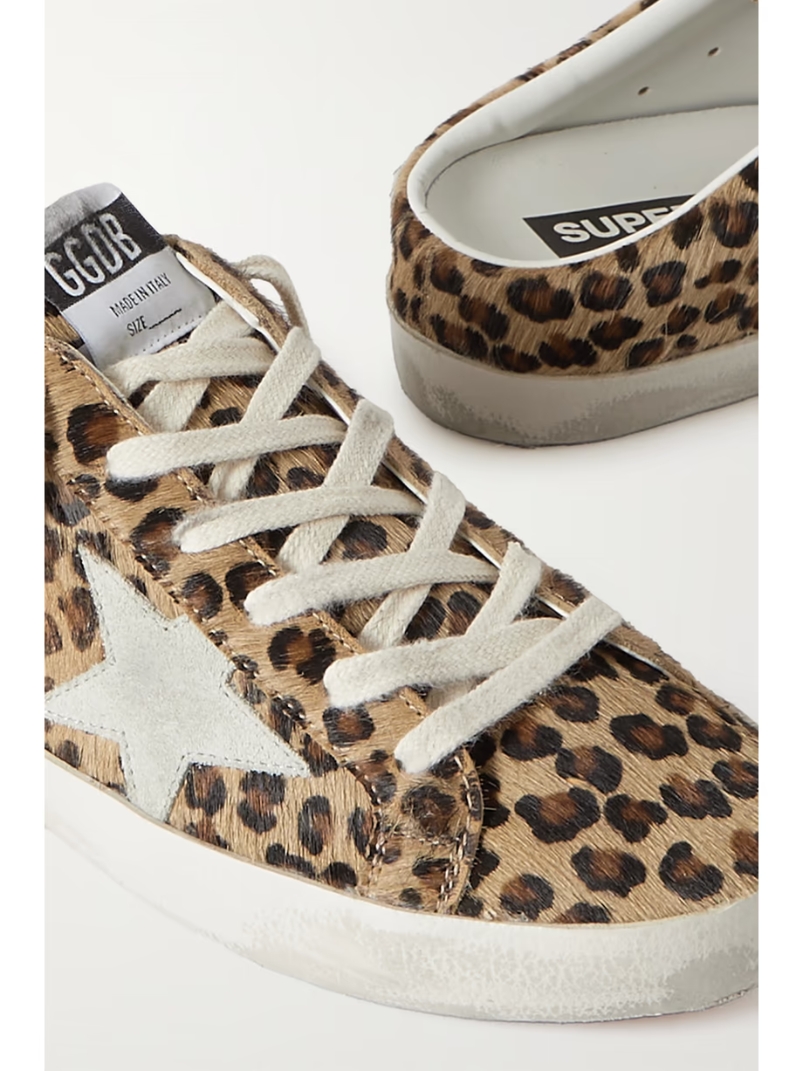 Super-Star Sabot distressed leopard-print calf hair slip-on sneakers Super-Star Sabot distressed leopard-print calf hair slip-on sneakers