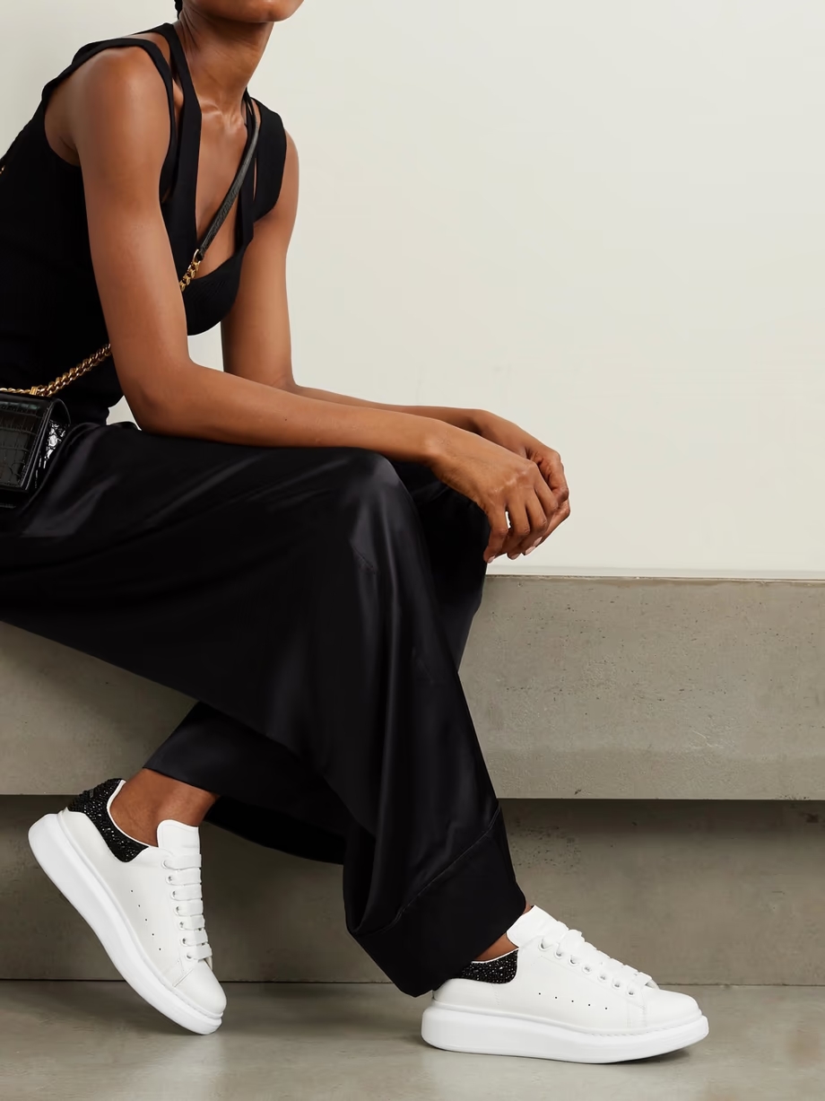 Crystal-embellished leather exaggerated-sole sneakers Crystal-embellished leather exaggerated-sole sneakers