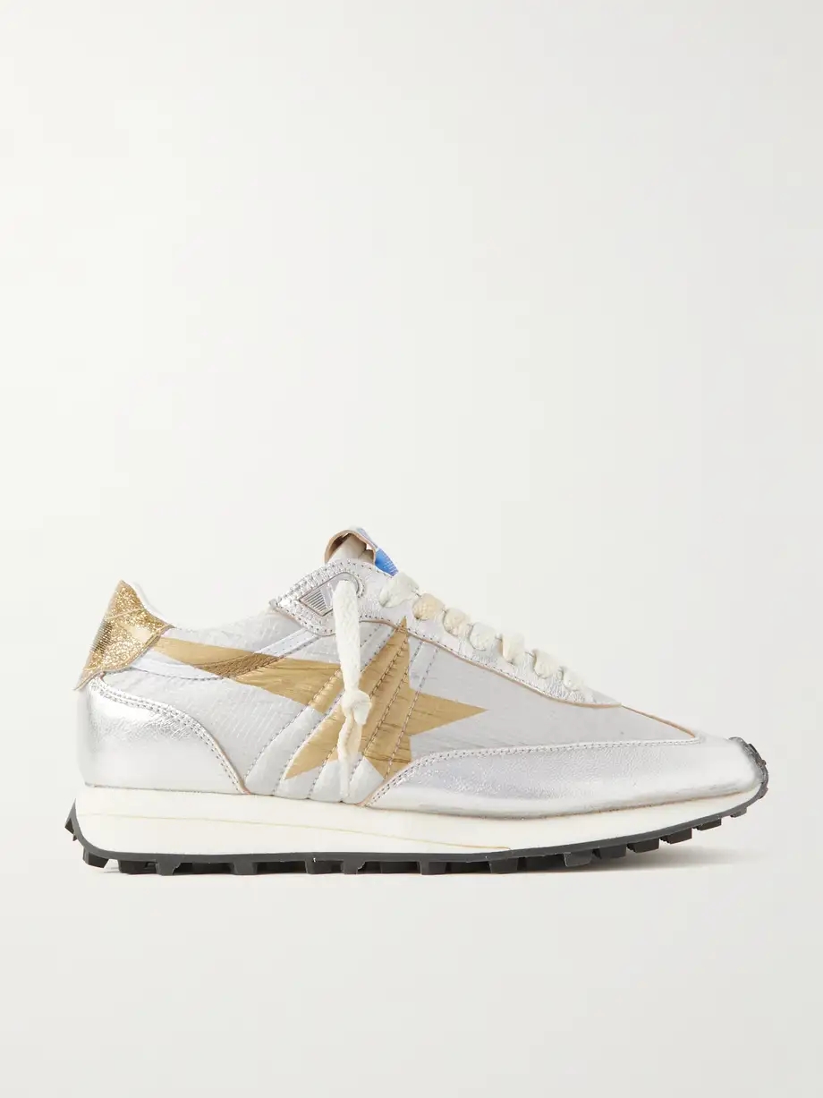 Running Marathon metallic leather-trimmed shell sneakers Running Marathon metallic leather-trimmed shell sneakers