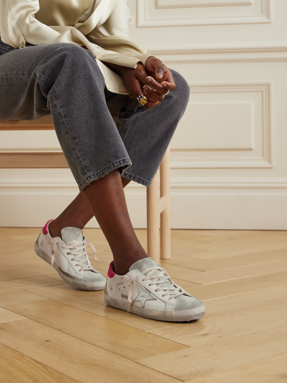 Super-Star distressed suede-trimmed leather sneakers Super-Star distressed suede-trimmed leather sneakers