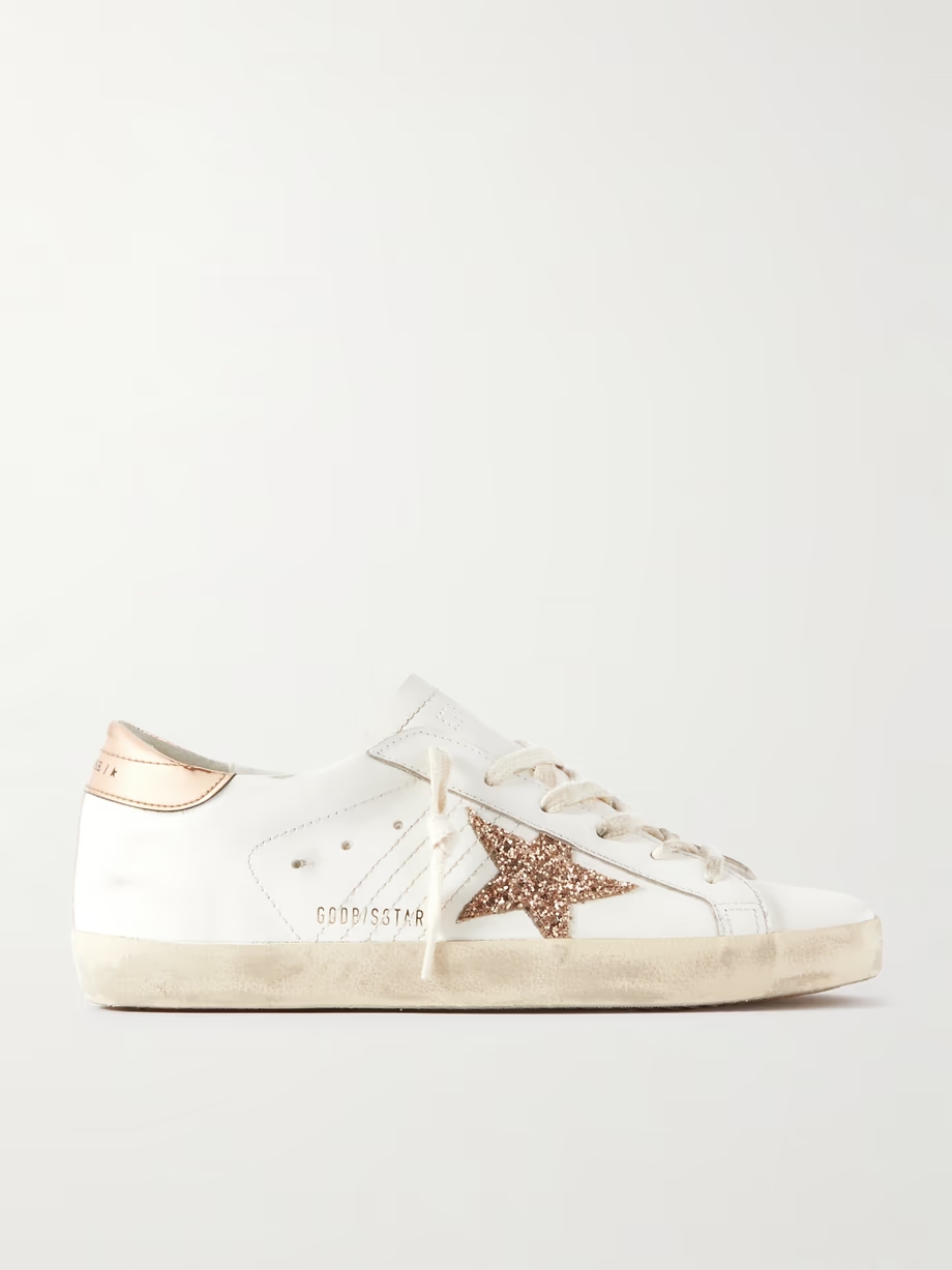 Super-Star distressed glittered leather sneakers Super-Star distressed glittered leather sneakers