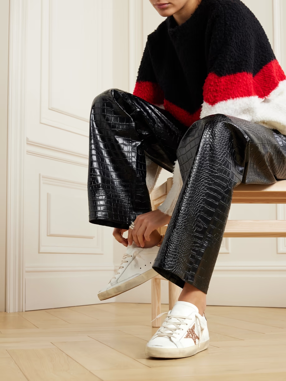 Super-Star distressed glittered leather sneakers Super-Star distressed glittered leather sneakers