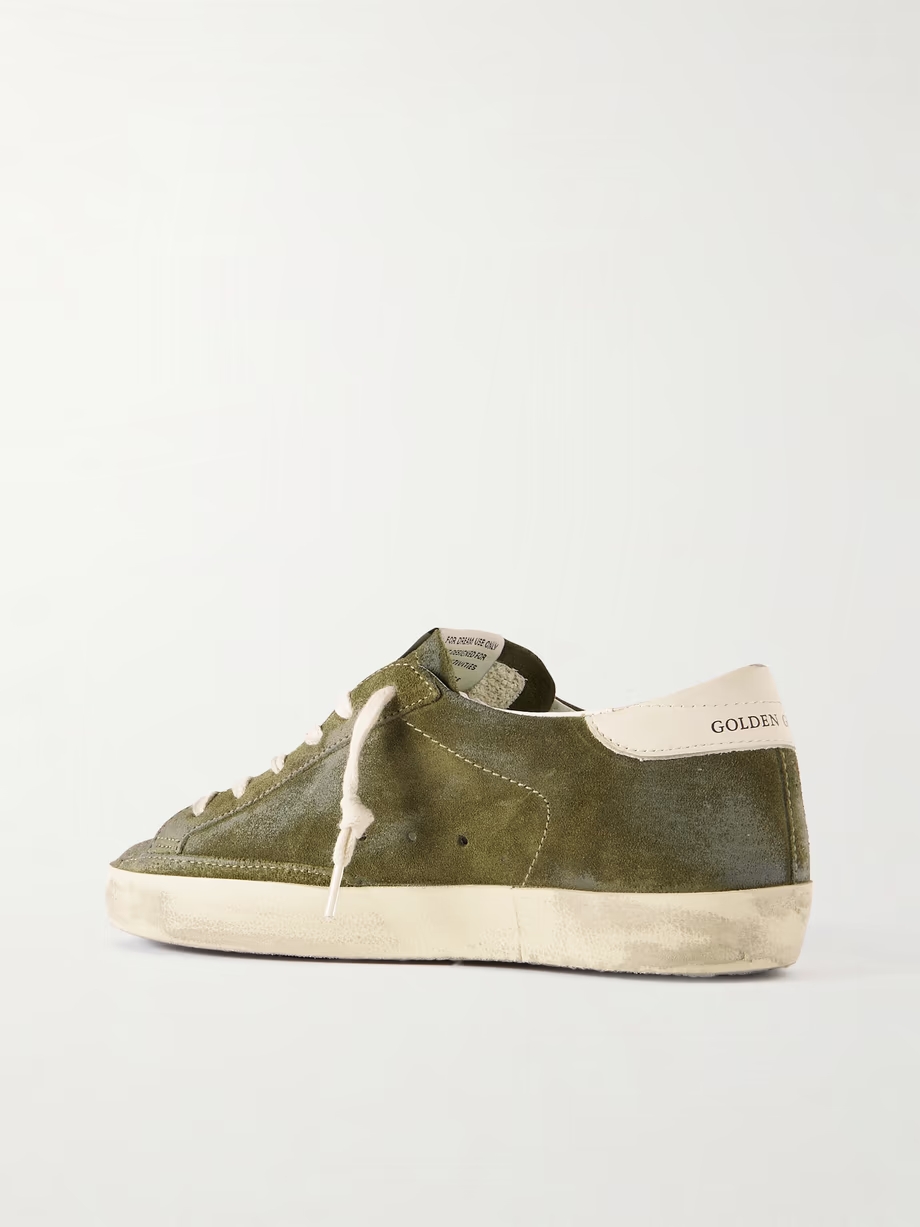Super-Star leather-trimmed glittered distressed suede sneakers Super-Star leather-trimmed glittered distressed suede sneakers