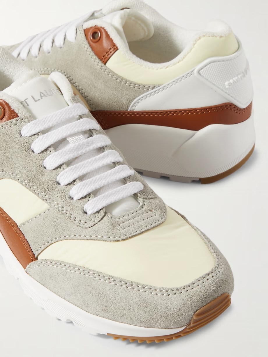 Bump rubber-trimmed shell, leather and suede sneakers Bump rubber-trimmed shell, leather and suede sneakers