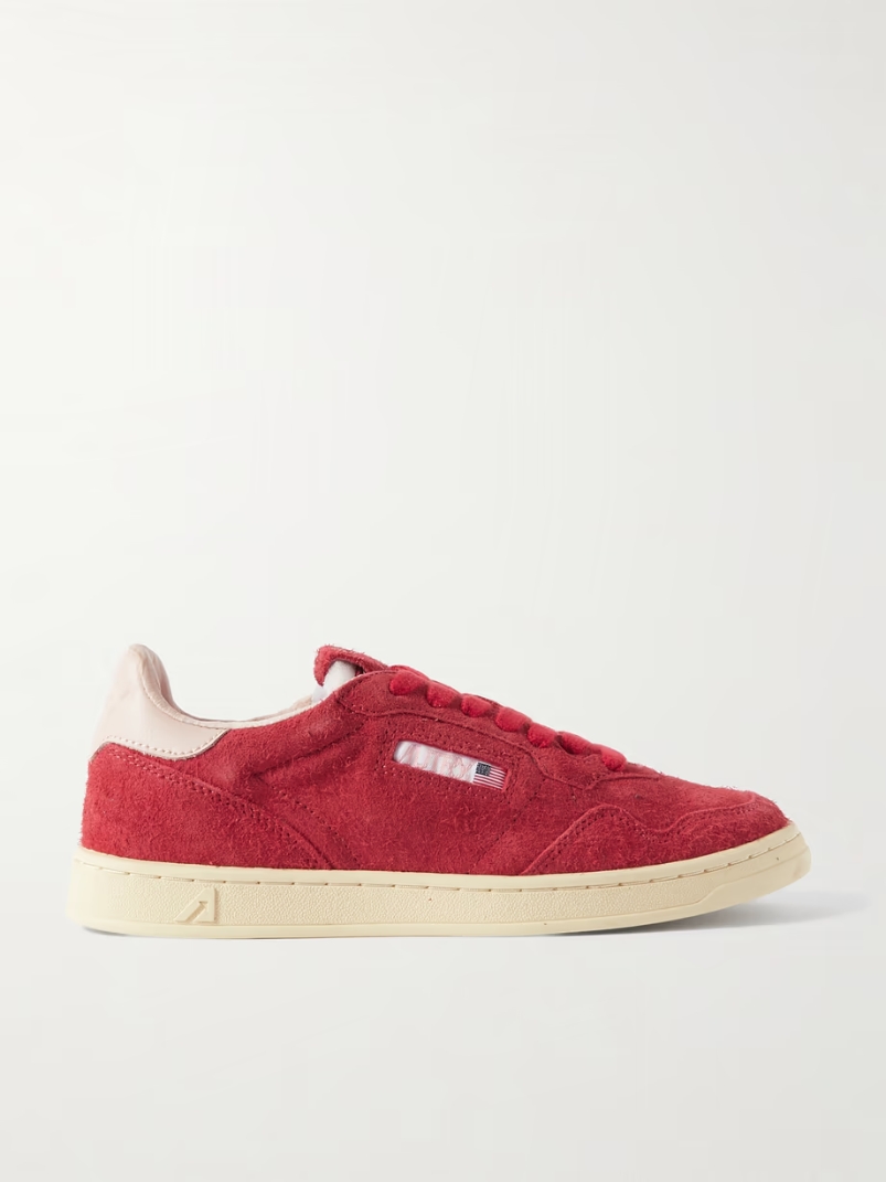 Flat Low leather-trimmed suede sneakers Flat Low leather-trimmed suede sneakers
