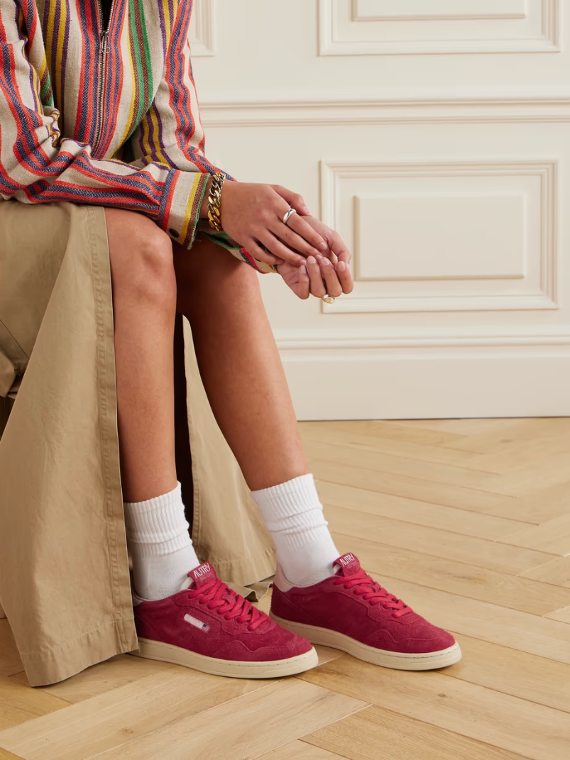 Flat Low leather-trimmed suede sneakers Flat Low leather-trimmed suede sneakers