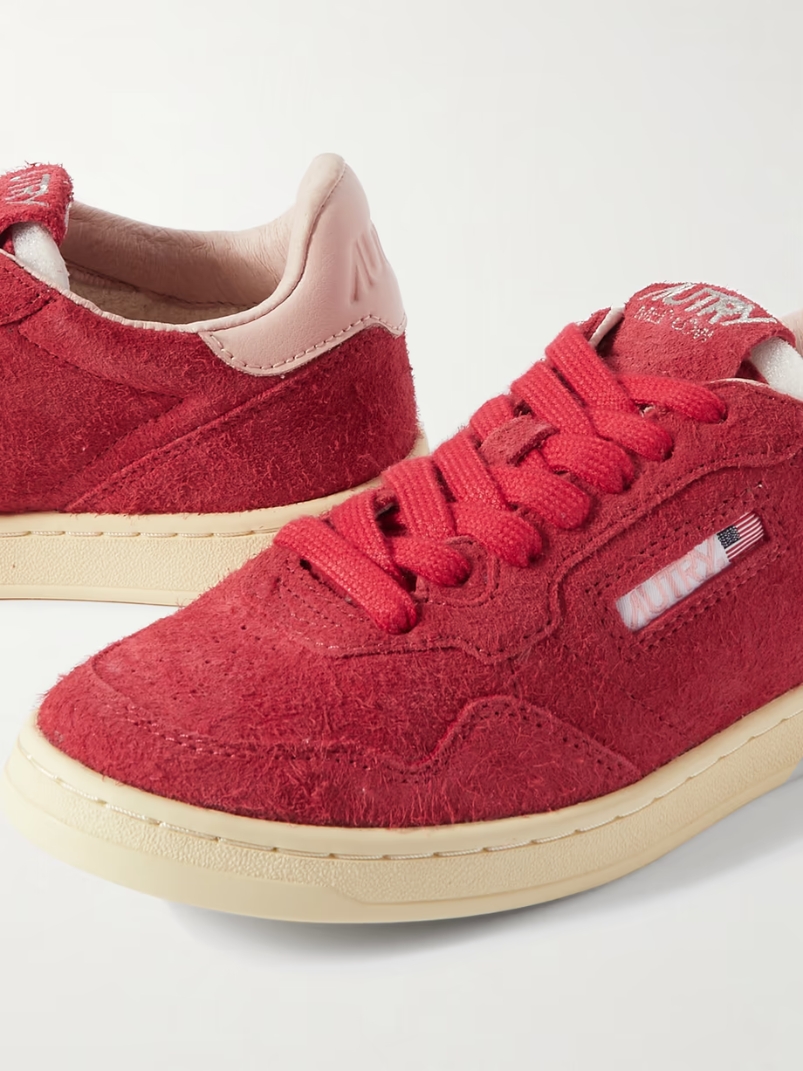 Flat Low leather-trimmed suede sneakers Flat Low leather-trimmed suede sneakers