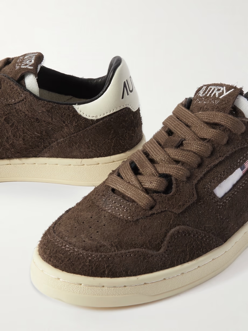 Flat Low leather-trimmed suede sneakers Flat Low leather-trimmed suede sneakers
