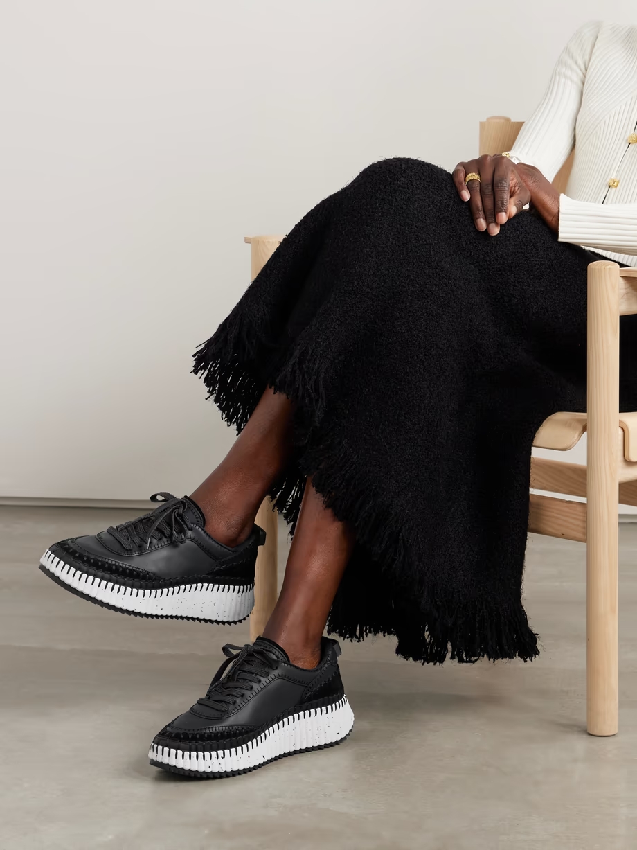 Nama embroidered suede-trimmed leather sneakers Nama embroidered suede-trimmed leather sneakers