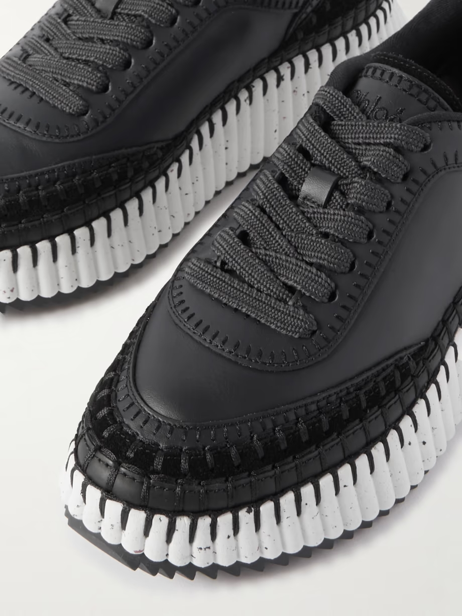 Nama embroidered suede-trimmed leather sneakers Nama embroidered suede-trimmed leather sneakers