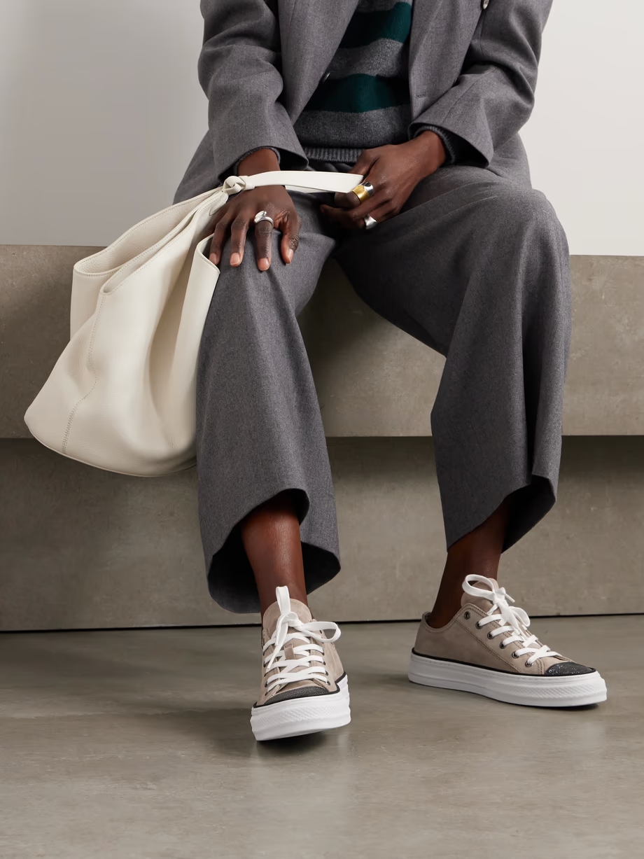 Bead-embellished suede sneakers Bead-embellished suede sneakers