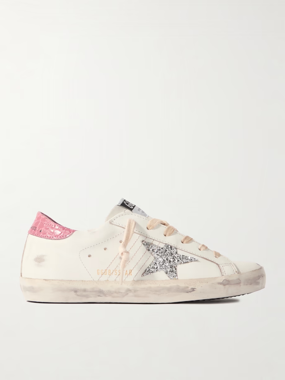 Super-Star distressed glittered leather sneakers Super-Star distressed glittered leather sneakers