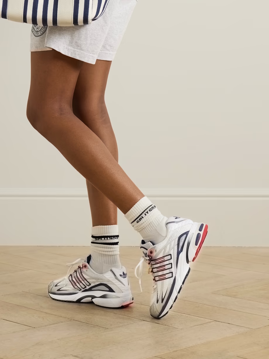 + Sporty & Rich Olympic Adistar embellished faux leather and rubber-trimmed mesh sneakers + Sporty & Rich Olympic Adistar embellished faux leather and rubber-trimmed mesh sneakers
