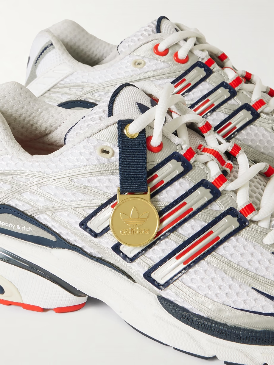 + Sporty & Rich Olympic Adistar embellished faux leather and rubber-trimmed mesh sneakers + Sporty & Rich Olympic Adistar embellished faux leather and rubber-trimmed mesh sneakers