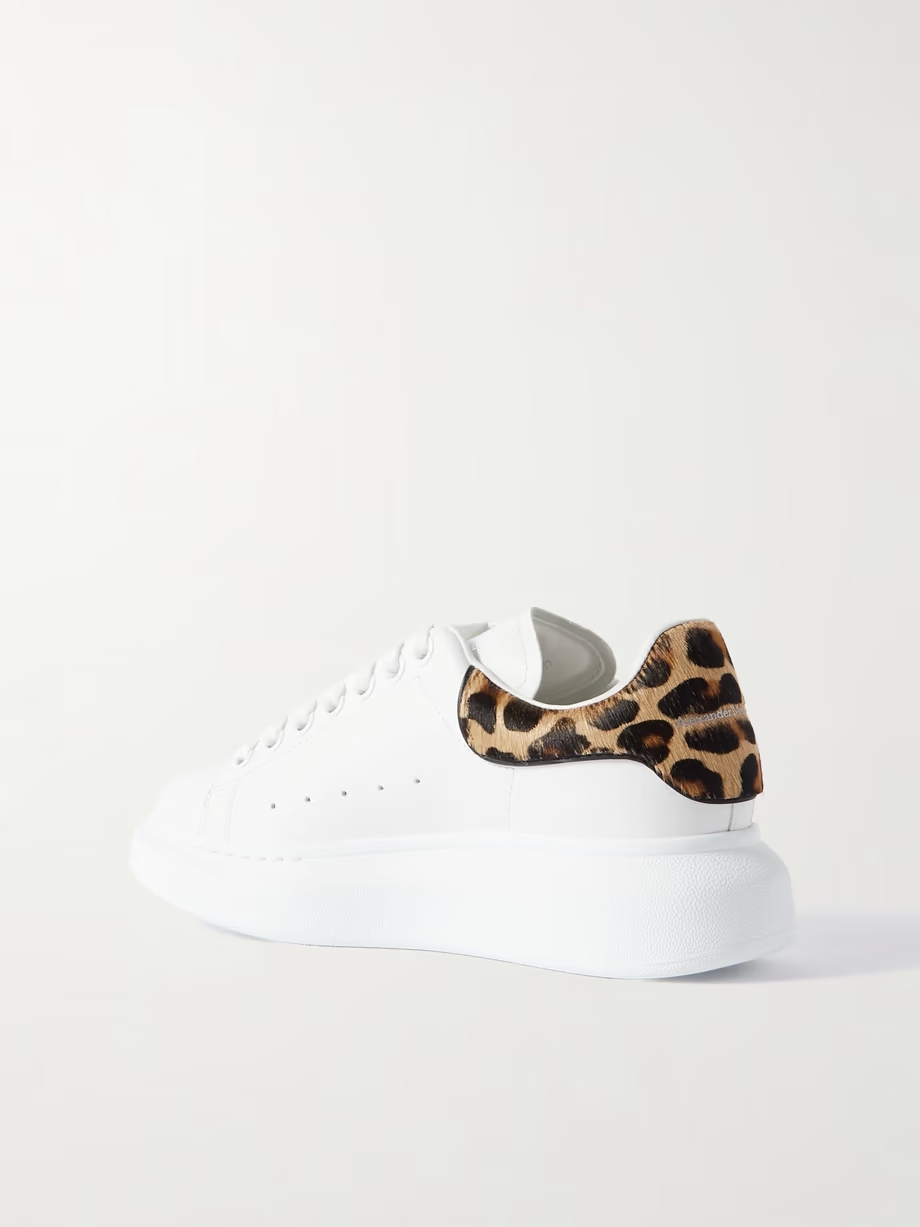 Leopard-print calf hair-trimmed leather exaggerated-sole sneakers Leopard-print calf hair-trimmed leather exaggerated-sole sneakers