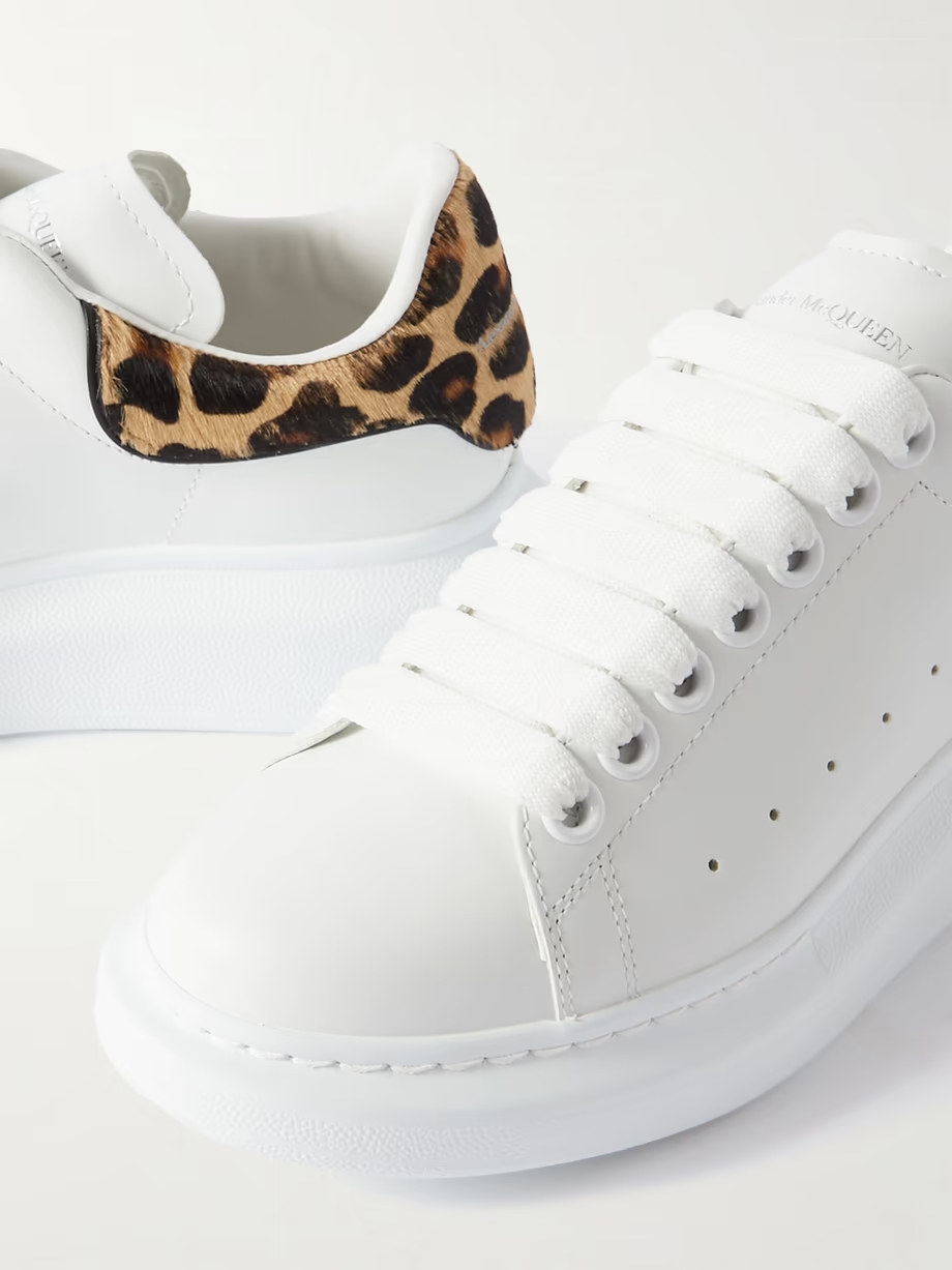 Leopard-print calf hair-trimmed leather exaggerated-sole sneakers Leopard-print calf hair-trimmed leather exaggerated-sole sneakers
