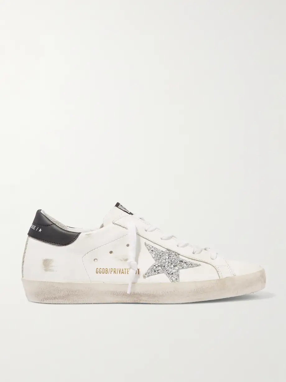 Superstar distressed glittered leather sneakers Superstar distressed glittered leather sneakers