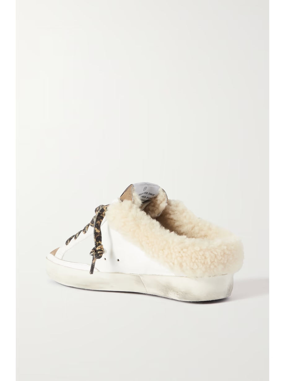 Superstar Sabot shearling-lined distressed leather and suede slip-on sneakers Superstar Sabot shearling-lined distressed leather and suede slip-on sneakers